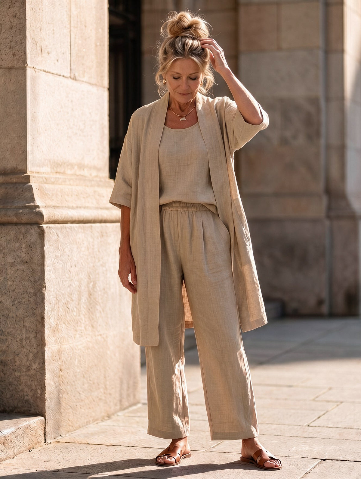 Prune | Linen Pants Set for Women with Kimono