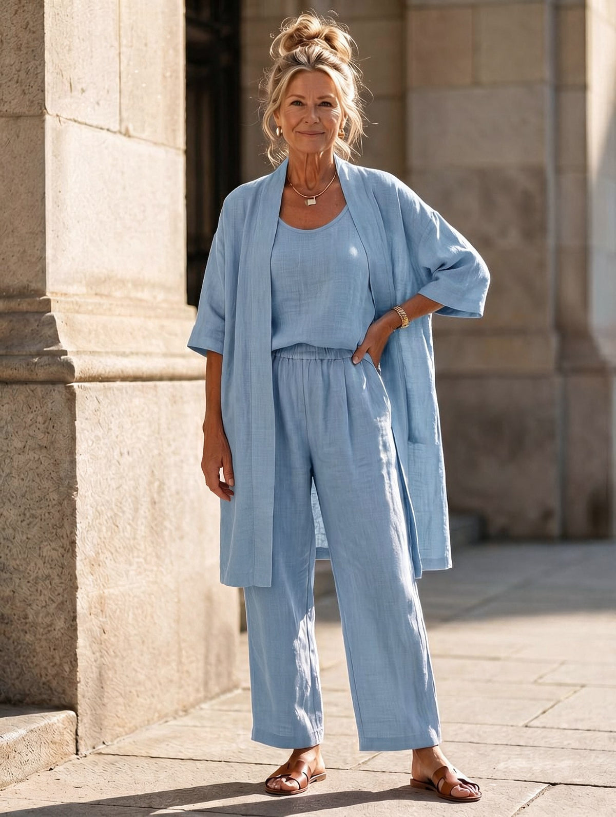 Prune | Linen Pants Set for Women with Kimono
