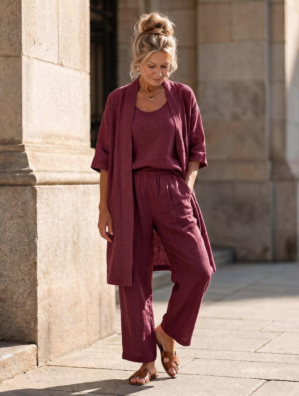 Prune | Linen Pants Set for Women with Kimono
