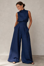 Madeleine — Sleeveless Matching Set for Women with Wide Leg Trousers (Navy)