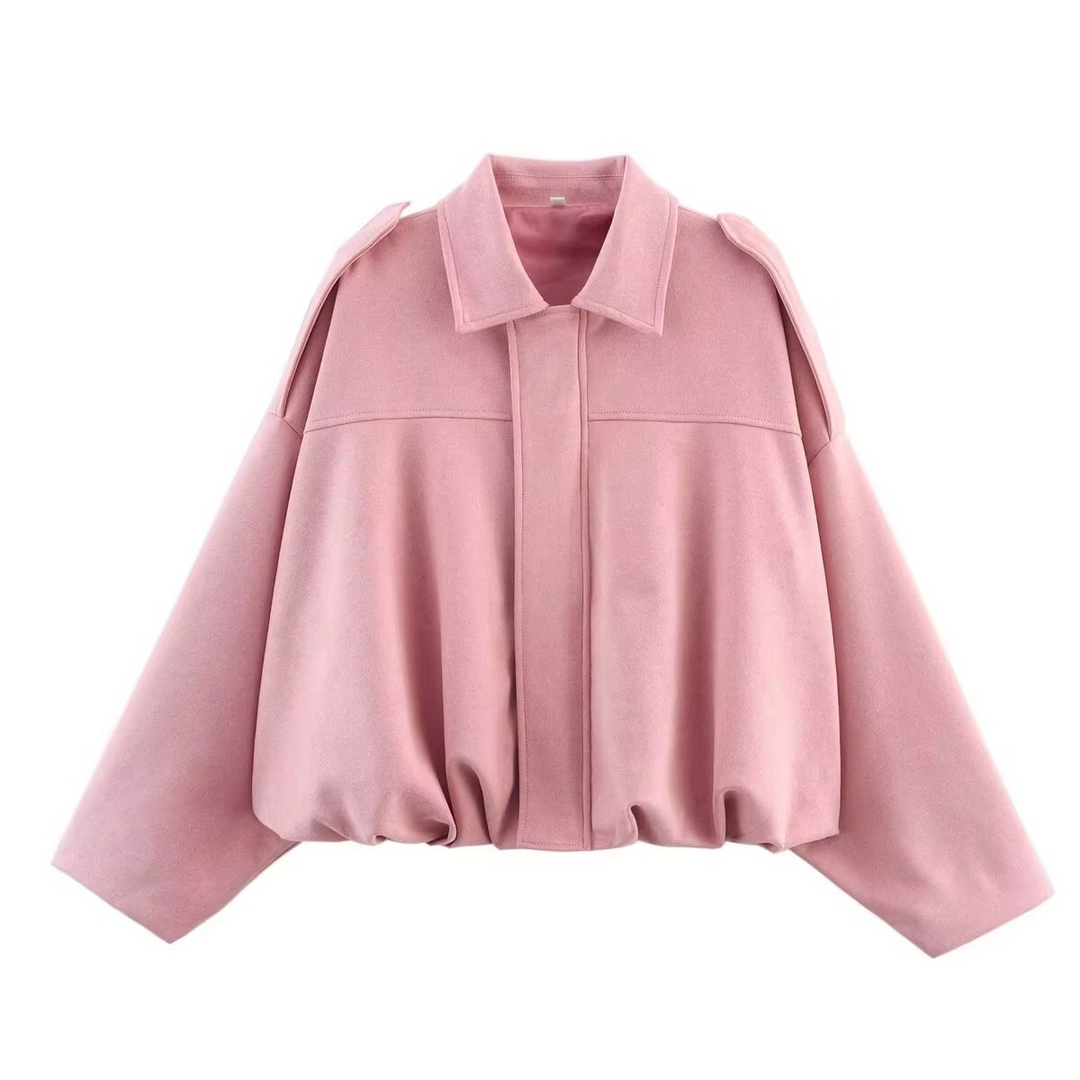 Vintage Oversized Bomber Jacket - Pink