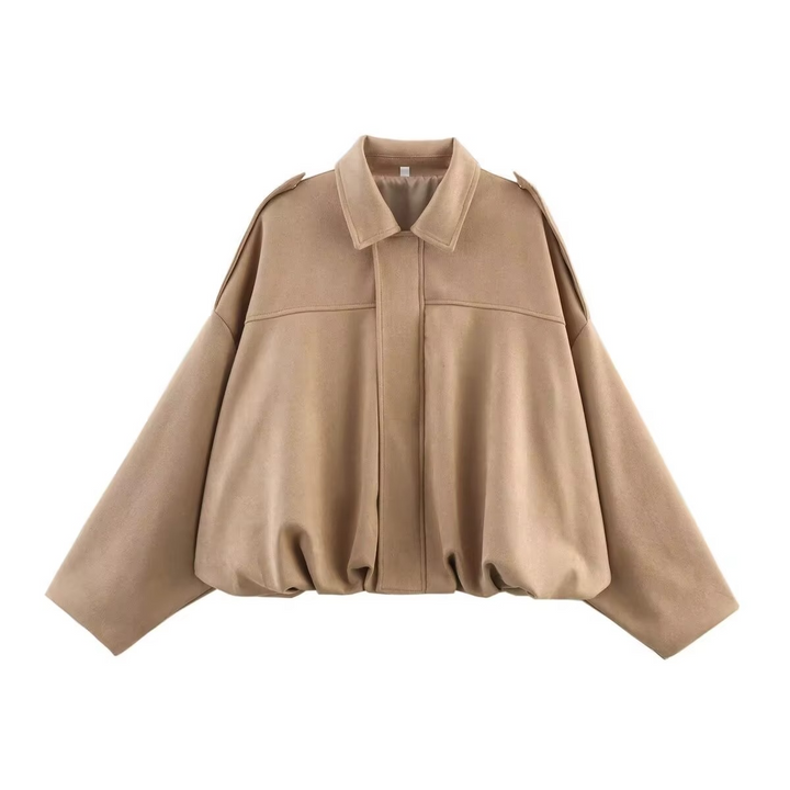 Vintage Oversized Bomber Jacket - Beige