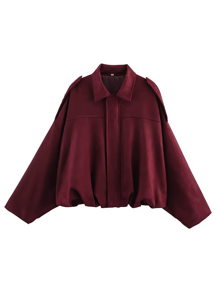 Vintage Oversized Bomber Jacket - Burgundy