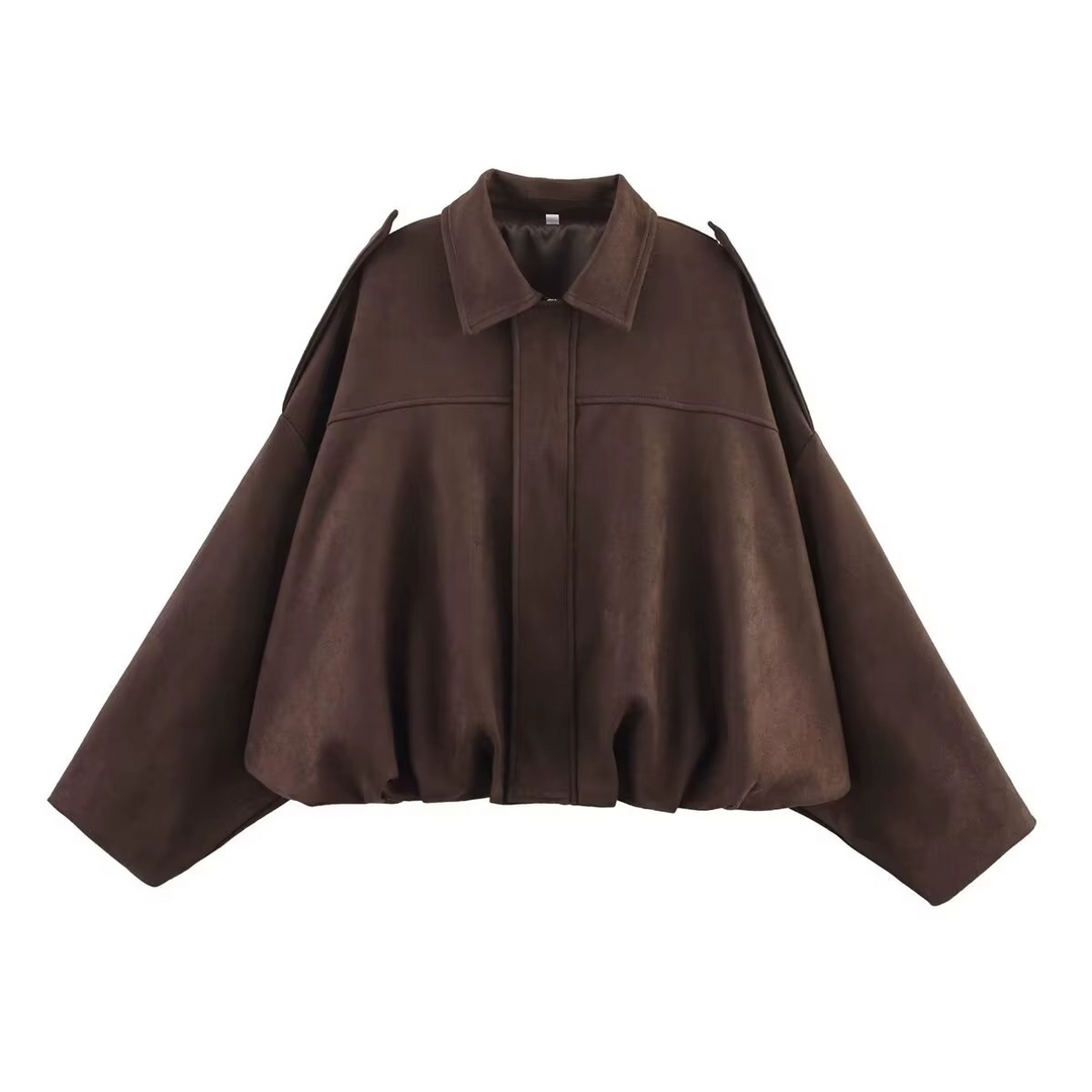 Vintage Oversized Bomber Jacket - Brown
