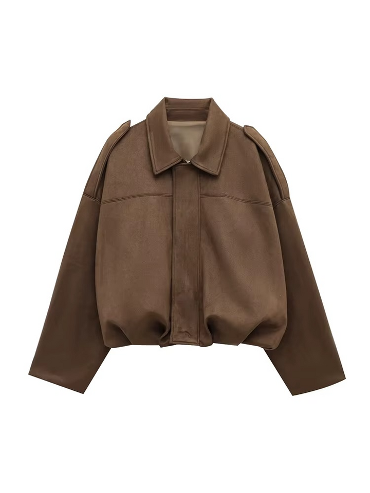 Vintage Oversized Bomber Jacket - Light Brown