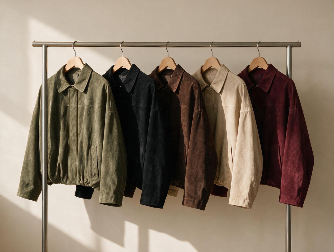 Bomber jackets in five colourways on a rack