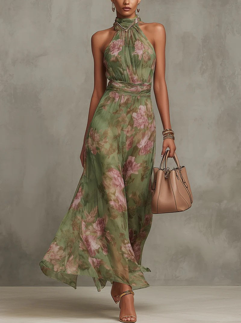 Alix — Floral Maxi Dress for Women with Halter Neck