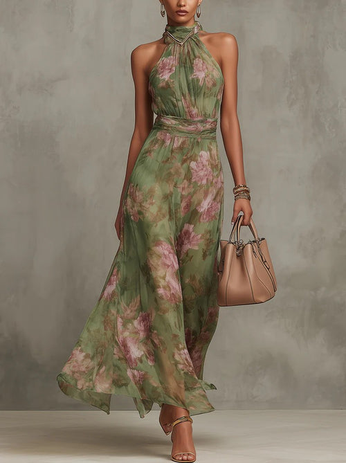 Alix — Floral Maxi Dress for Women with Halter Neck