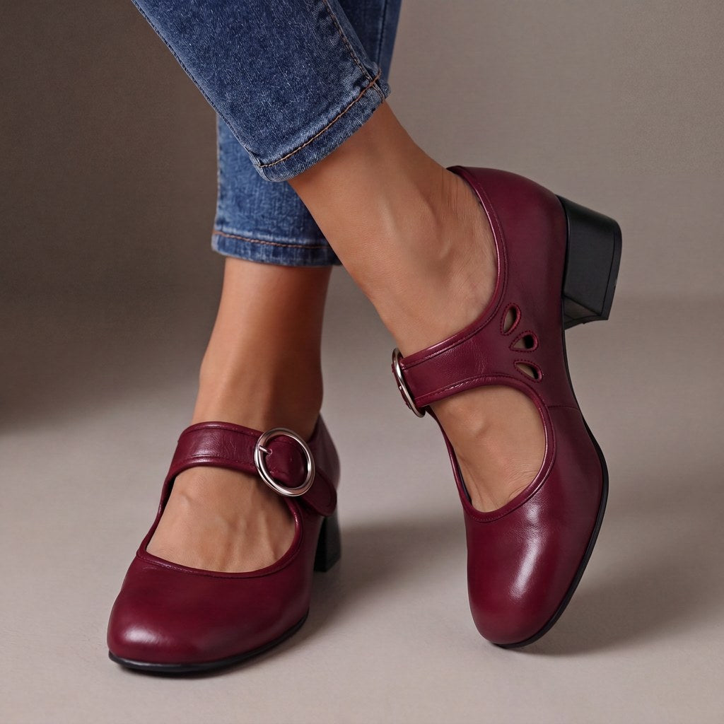 Amelie — Leather Mary Jane Shoes for Women with Low Heel