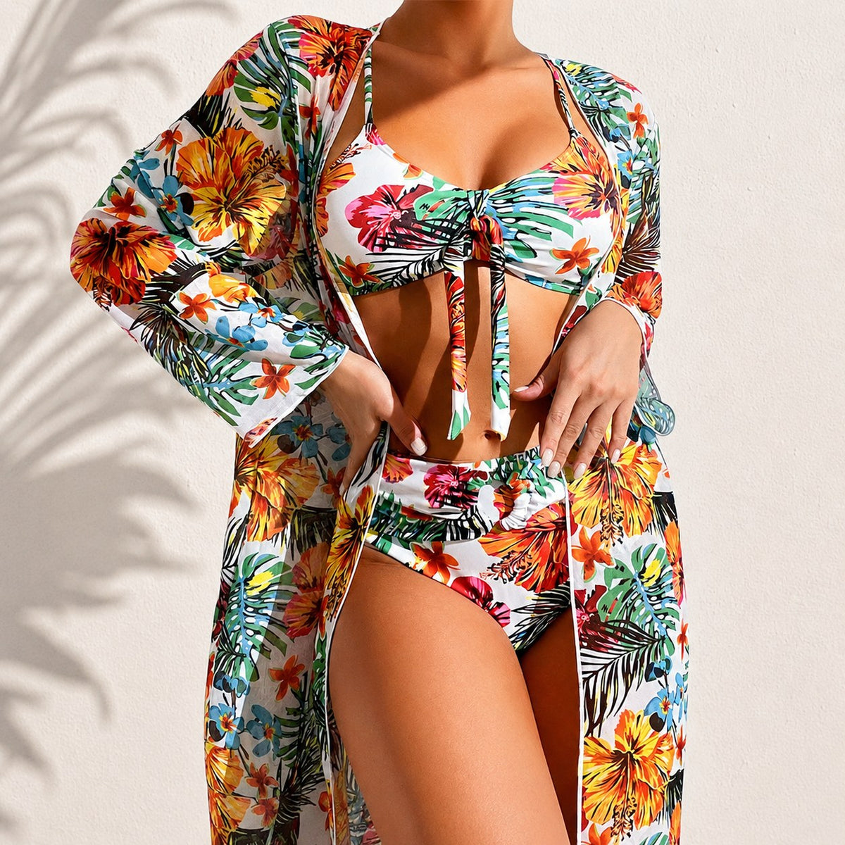 Angeline — Tropical Bikini Set for Women with Kimono Cover Up