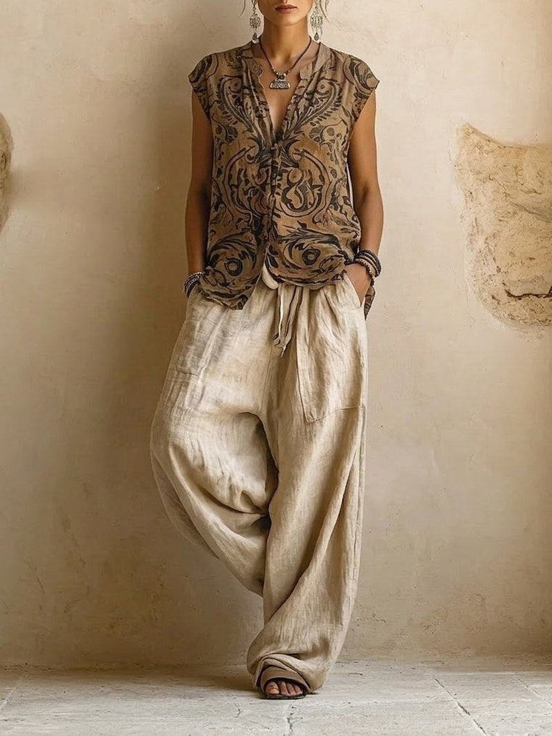 Axelle — Linen Pants Set for Women with Long Coat (2)