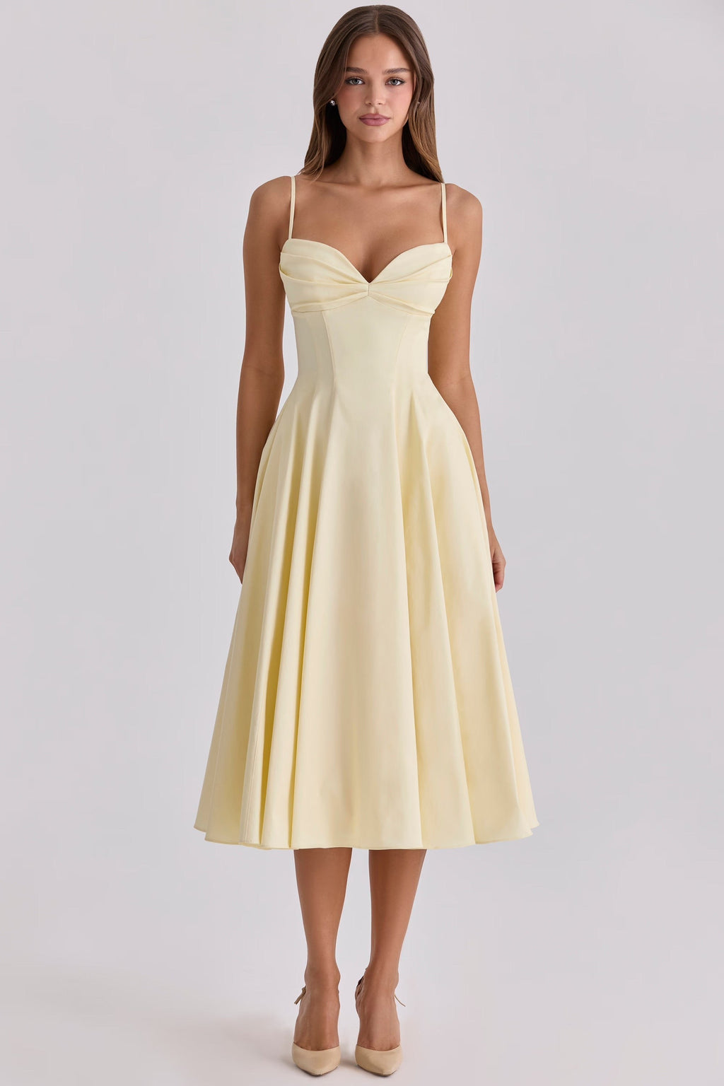 Brigitte — Cotton Midi Dress for Women with Spaghetti Straps