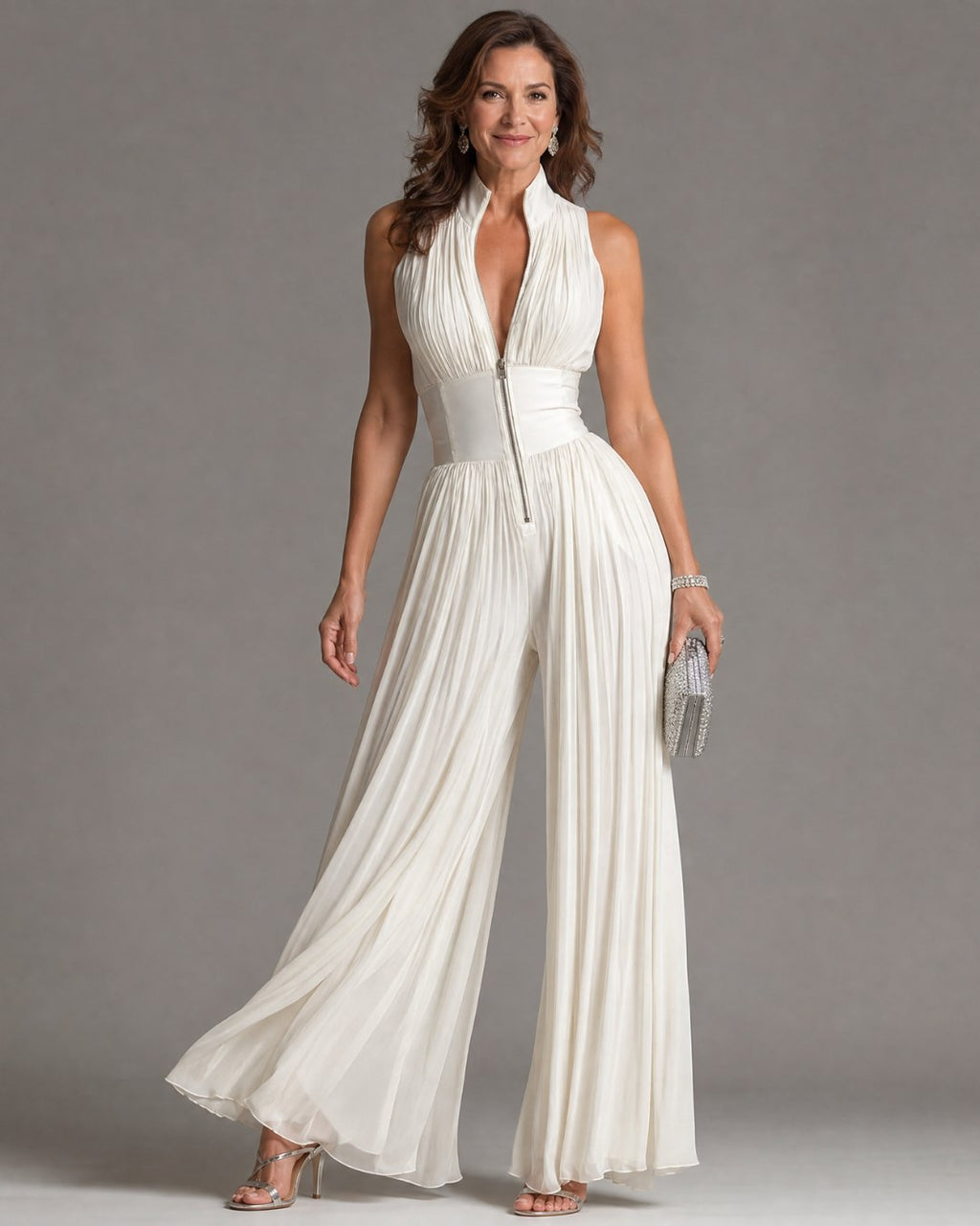 Brune — Pleated Halter Jumpsuit for Women with Wide Leg