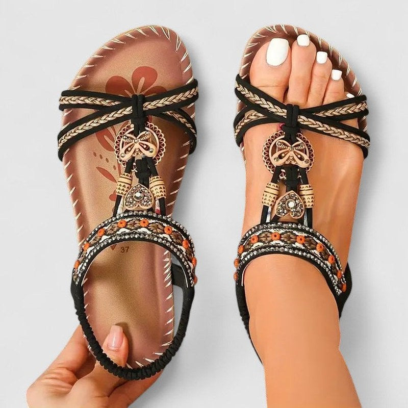 Celia — Beaded Flat Sandals for Women with Elastic Strap (3)