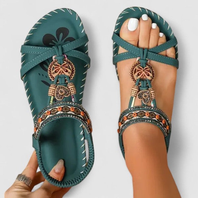 Celia — Beaded Flat Sandals for Women with Elastic Strap (4)
