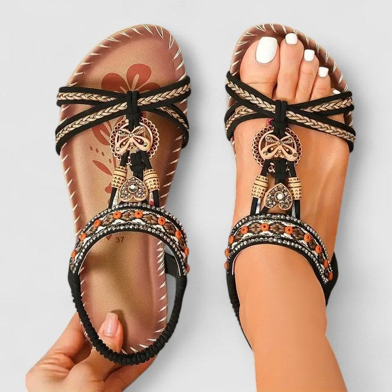Celia — Beaded Flat Sandals for Women with Elastic Strap (6)