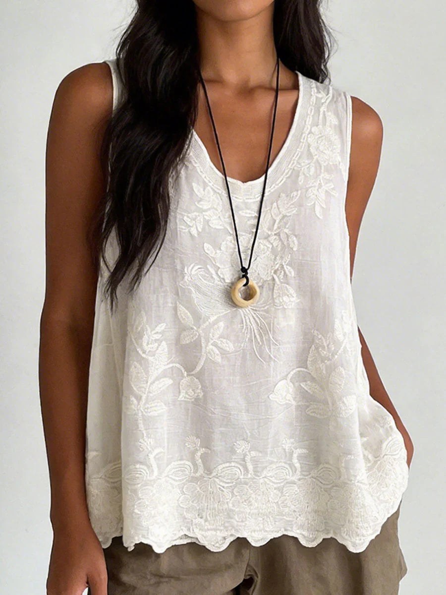 Charlotte — Embroidered Tank Top for Women with Scoop Neck