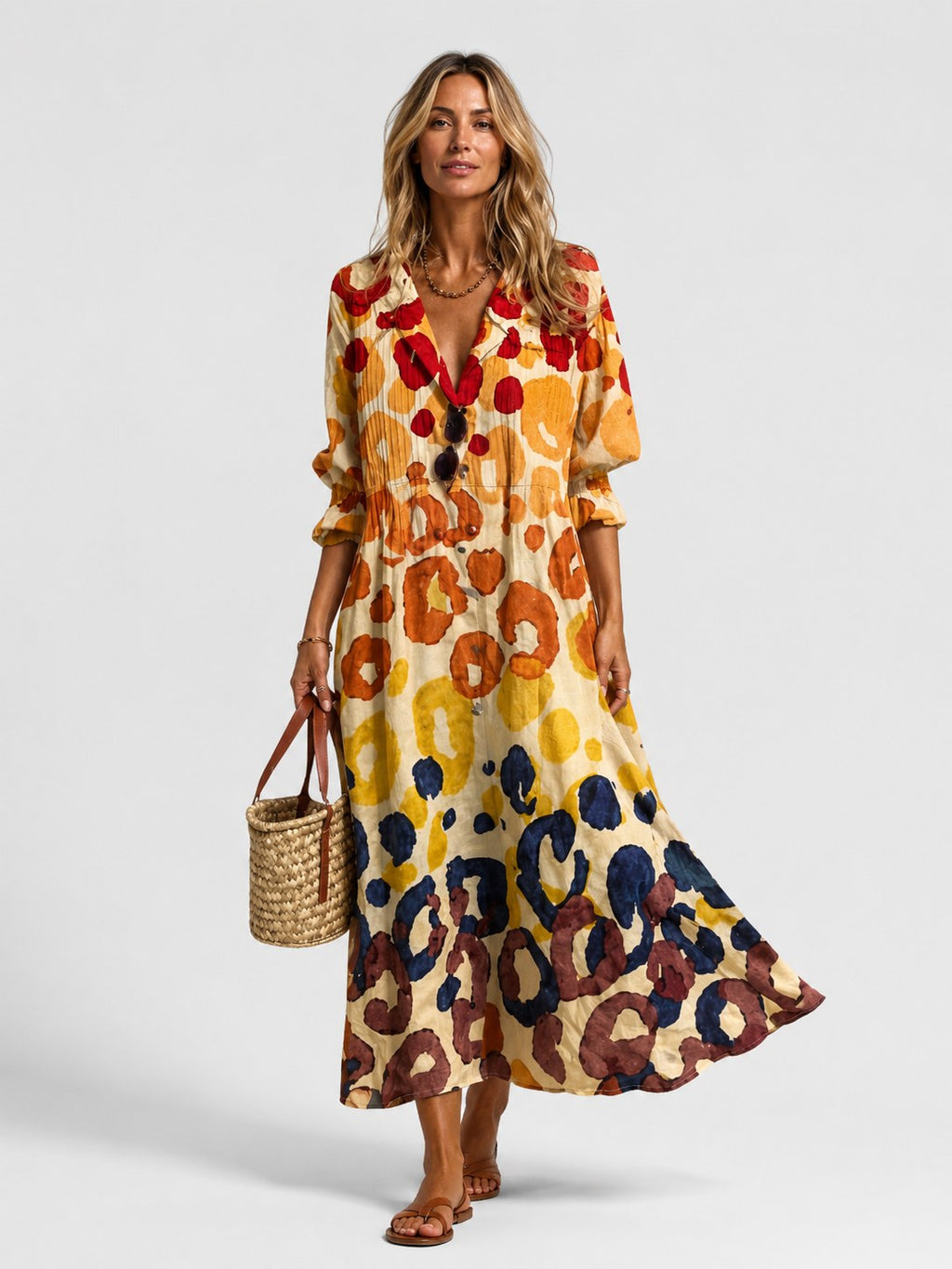 Clemence — Maxi Shirt Dress for Women with Floral Print