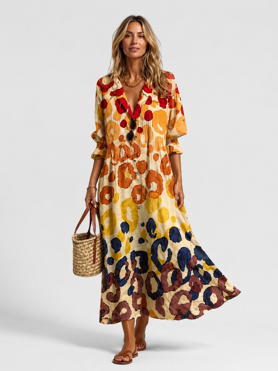 Clemence — Maxi Shirt Dress for Women with Floral Print