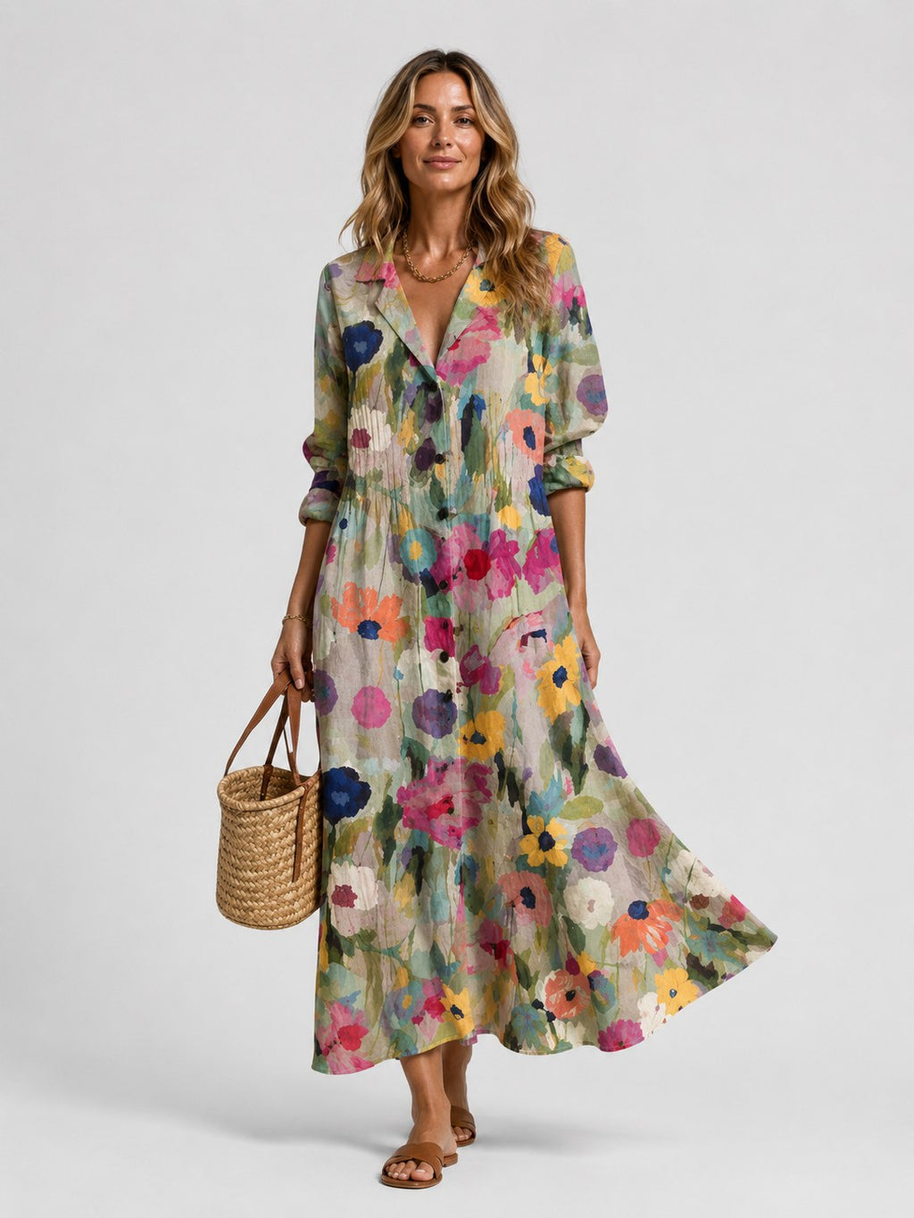Clemence — Maxi Shirt Dress for Women with Floral Print (4)
