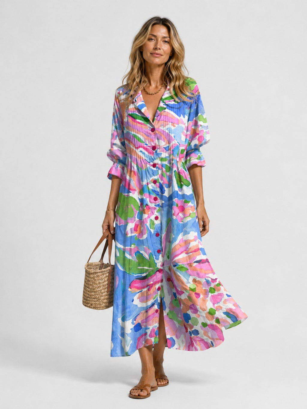 Clemence — Maxi Shirt Dress for Women with Floral Print (5)