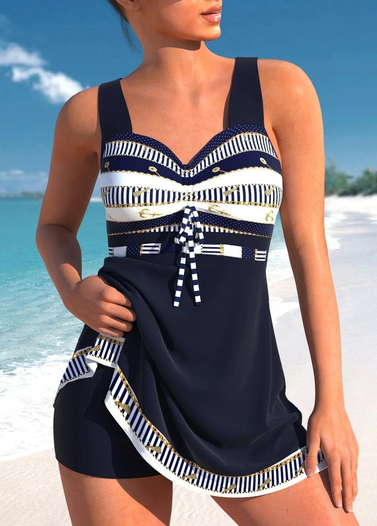 Coralie — Flowy Tankini Swimsuit for Women with Shorts and Tie Front (2)