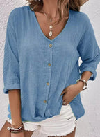 Dorothee — V Neck Button Up Blouse for Women with Long Sleeves