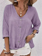 Dorothee — V Neck Button Up Blouse for Women with Long Sleeves (2)