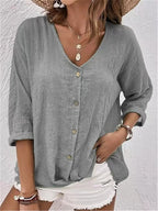 Dorothee — V Neck Button Up Blouse for Women with Long Sleeves (6)