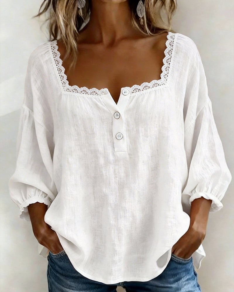 Eleonore — Lace Trim Blouse for Women with Square Neck