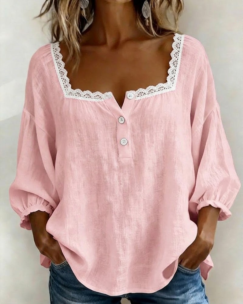 Eleonore — Lace Trim Blouse for Women with Square Neck (7)