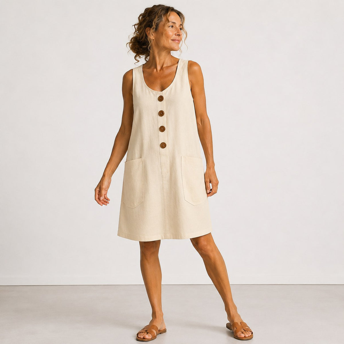 Elise — Sleeveless Linen Dress for Women with Pockets (2)