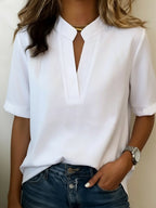 Eugenie — Short Sleeve Blouse for Women with Split Neck