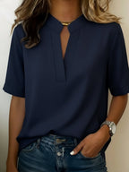 Eugenie — Short Sleeve Blouse for Women with Split Neck (3)