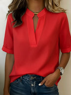 Eugenie — Short Sleeve Blouse for Women with Split Neck (6)