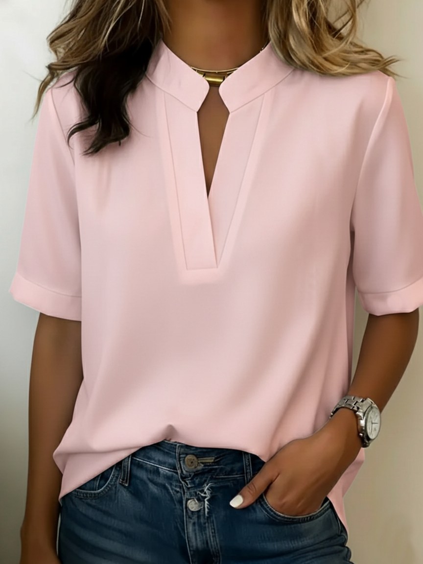 Eugenie — Short Sleeve Blouse for Women with Split Neck (7)