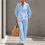 Eulalie — Linen Two Piece Set for Women with Wide Leg Pants