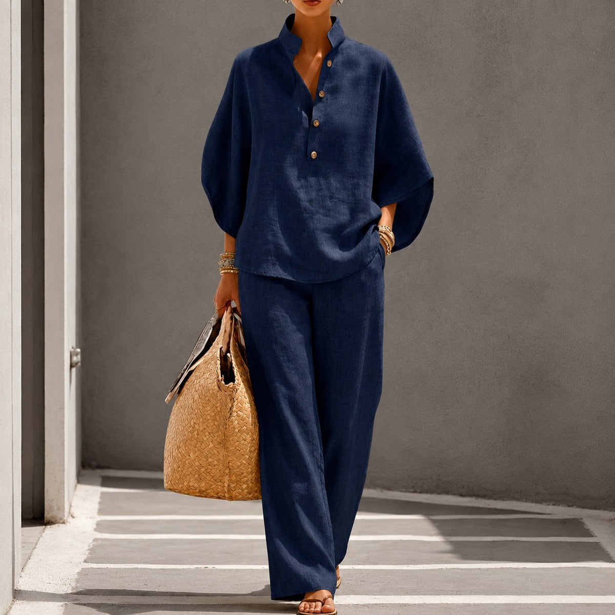 Eulalie — Linen Two Piece Set for Women with Wide Leg Pants (2)