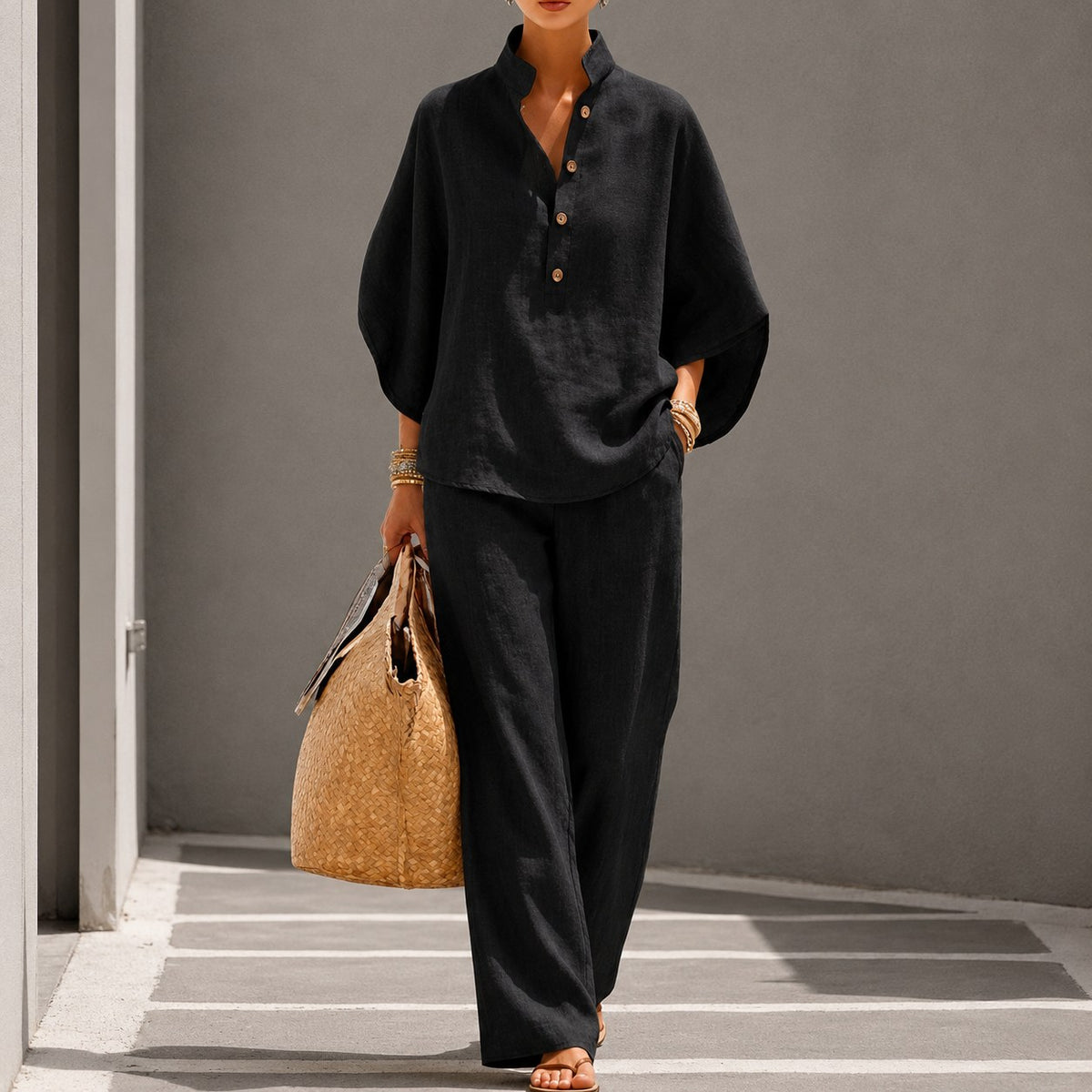 Eulalie — Linen Two Piece Set for Women with Wide Leg Pants (3)