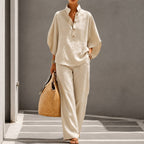 Eulalie — Linen Two Piece Set for Women with Wide Leg Pants (4)