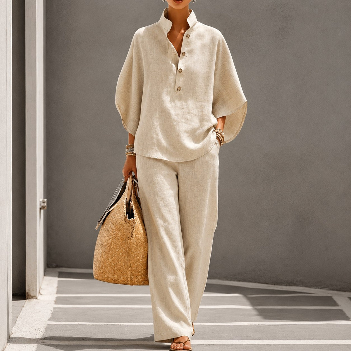 Eulalie — Linen Two Piece Set for Women with Wide Leg Pants (4)