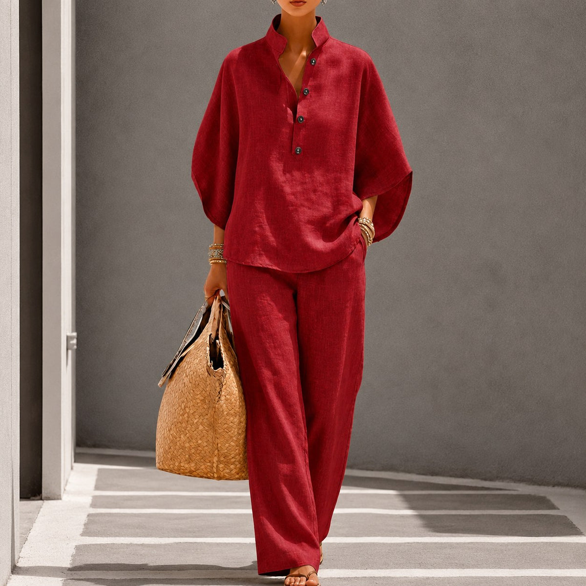 Eulalie — Linen Two Piece Set for Women with Wide Leg Pants (5)