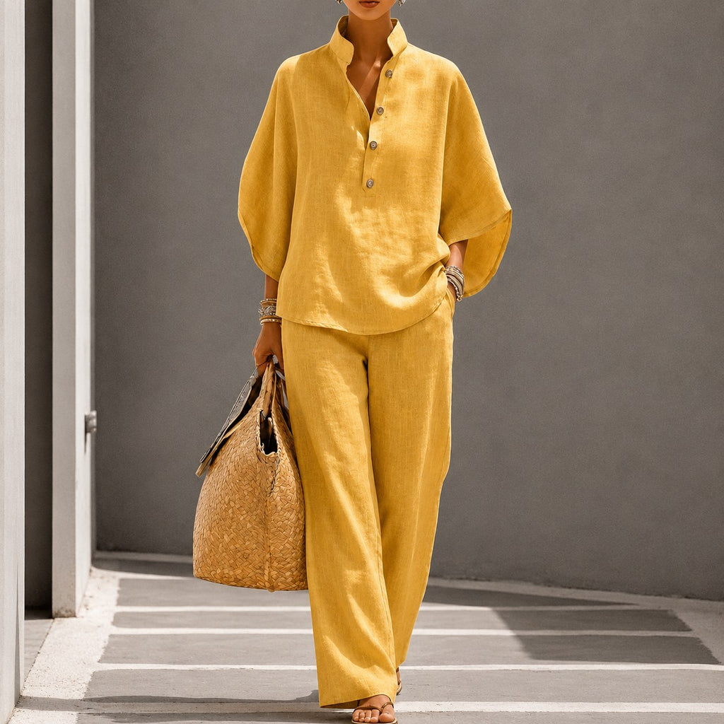 Eulalie — Linen Two Piece Set for Women with Wide Leg Pants (6)