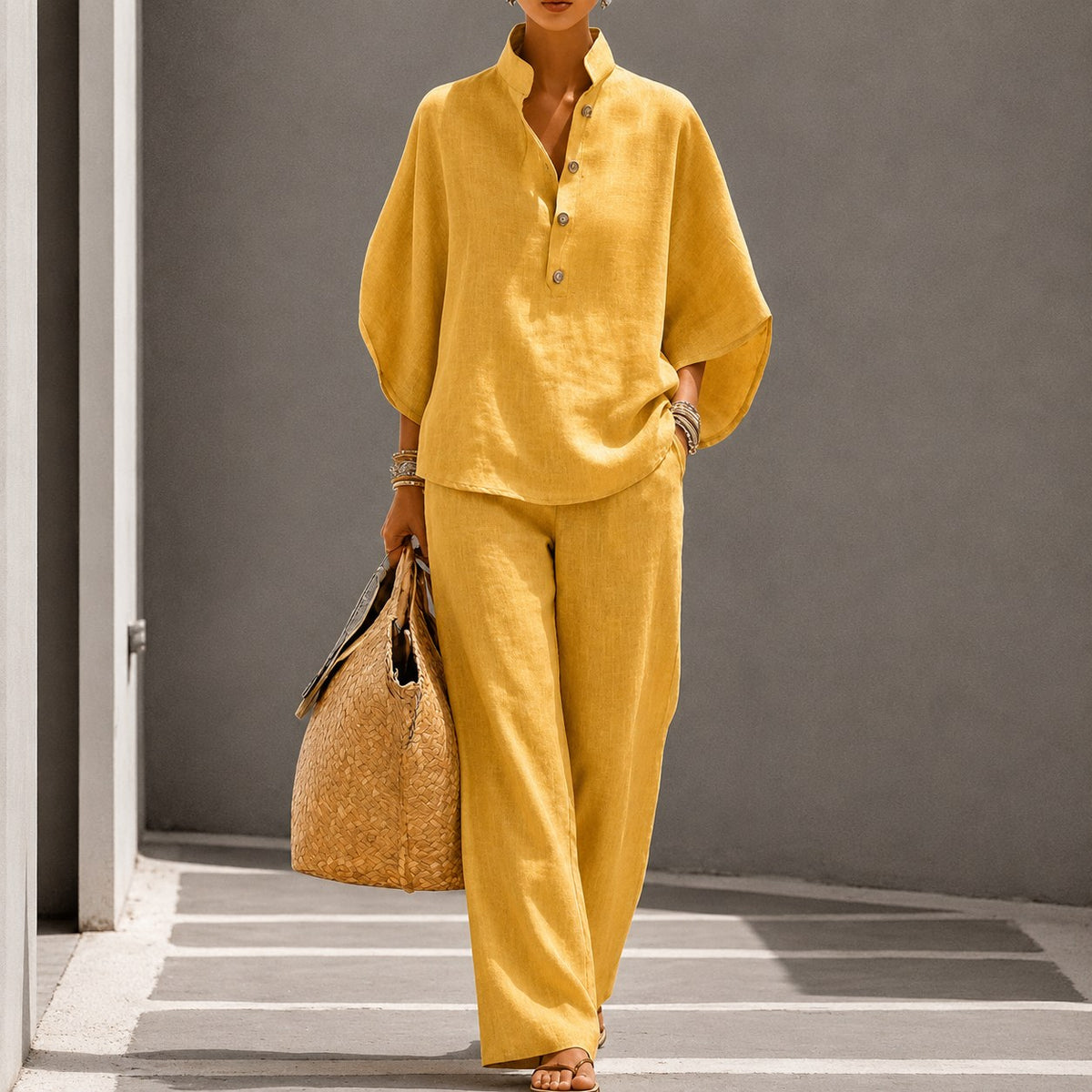 Eulalie — Linen Two Piece Set for Women with Wide Leg Pants (6)