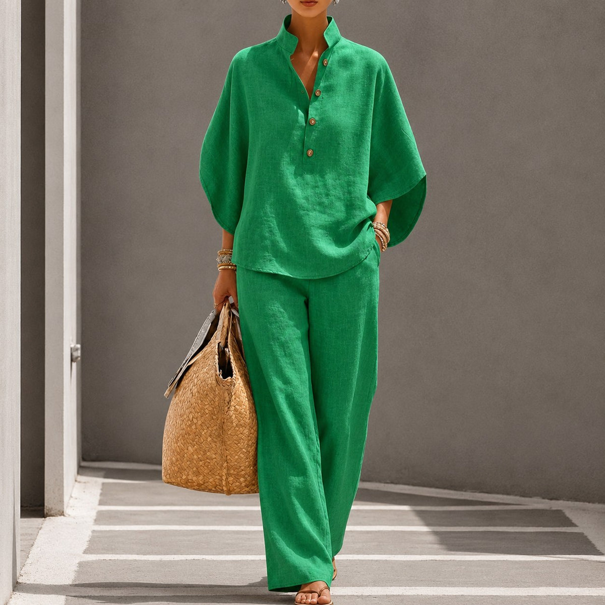 Eulalie — Linen Two Piece Set for Women with Wide Leg Pants (7)