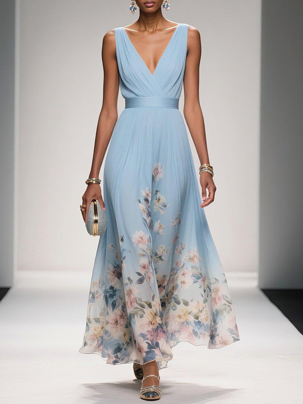Fanny — Floral Maxi Dress for Women with V Neck