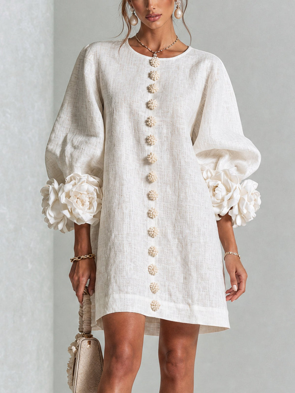 Heloise — Linen Shift Dress for Women with Puff Sleeves
