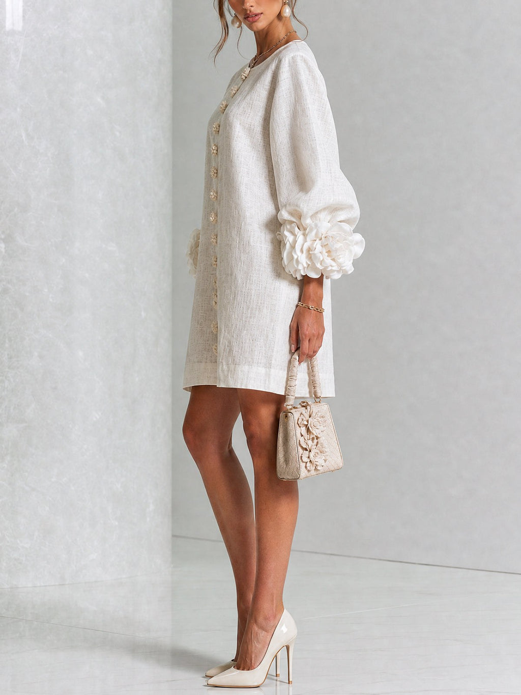 Heloise — Linen Shift Dress for Women with Puff Sleeves (2)