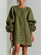 Heloise — Linen Shift Dress for Women with Puff Sleeves (5)