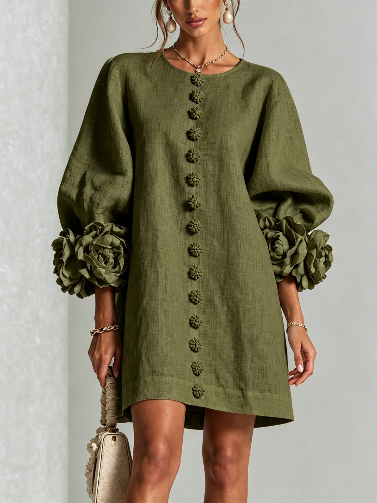 Heloise — Linen Shift Dress for Women with Puff Sleeves (5)